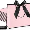 Silkfly 12 Pcs Thank You Gift Bags with Handle 12x10x4'' Welcome Return Gifts Bag with Bow Ribbon for Wedding Bridesmaid Baby Shower Birthday Housewarming Women History Month (Pink,Black)