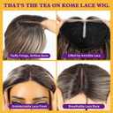 KOME Brown Mixed Synthetic Lace Front Wig,Beginner Friendly Wigs T Part Glueless Long Curly Wavy Wigs With Bangs for Women Cosplay Daily Use 28IN(#TT4/6164)