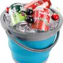 Bekith 2 Pack Collapsible Plastic Bucket with Locking Lid, 5L / 1.32 Gallon Foldable Round Tub Portable Fishing Water Pail for Hiking, Backpacking, Camping and Outdoor Survival (Blue, Gray)