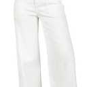 Astylish Women's High Waisted Wide Leg Jeans Stretch Denim Pants Double Button Trousers with Patch Pockets,Size 12