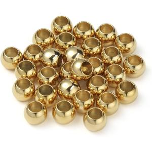 60 Pcs Gold Plated Stainless Steel Round Spacer Beads 5mm Hole, Seamless Loose Beads for DIY Bracelet Necklace Jewelry Making Findings 9mm
