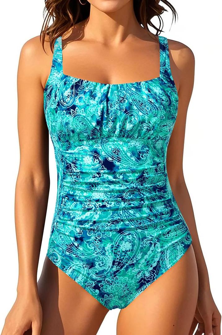 Aqua Eve One Piece Bathing Suit for Women Tummy Control Swimsuit Slimming Vintage Swimwear (Large, Blue Paisley) Aqua Eve One Piece Bathing Suit for Women Tummy Control Swimsuit Slimming Vintage Swimwear (Large, Blue Paisley)