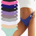 FINETOO Womens Cotton Underwear Sexy Stretch Bikini Panties Low Rise Hipster Ladies Soft V-Waist Cheeky M