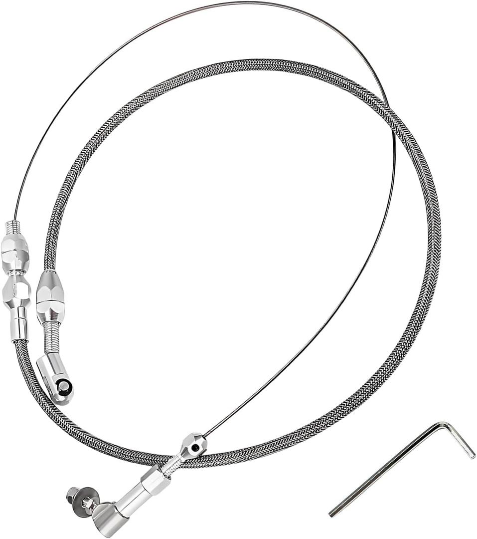 24" Throttle Cable Kit, Stainless Steel Braided Throttle Control Cable Line with Fitting, Universal Throttle Cable Assembly Braided Throttle Gas Cable, Car Accessories