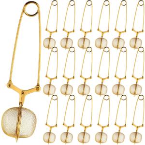 Yinder 20 Pcs Loose Leaf Tea Infuser Stainless Steel Mesh Snap Tea Ball Strainers with Handle Metal (Gold)
