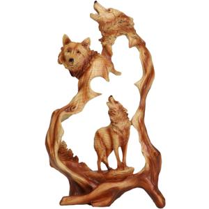 Ebros Gift Large Nature Rustic Faux Wood Carving Wildlife Woodlands Scene Howling Wolf Bust with Wolf Pack Family On Rocky Landscape Figurine Artistic 3D Cutout Animal Spirit Wolves