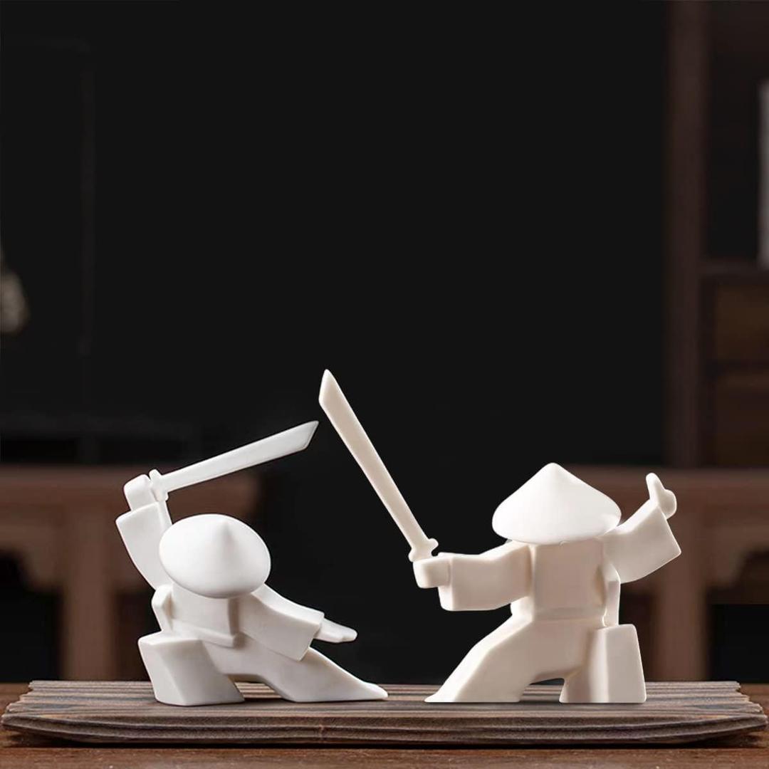LYART Samurai Statue Decor Japanese Warrior Decor Children's Room Statues, Kongfu Tea Pet Decoration, Incense Holder for Stick Burner Incense Stick Holder (White2 and White3) (Whiteb and Whitec)