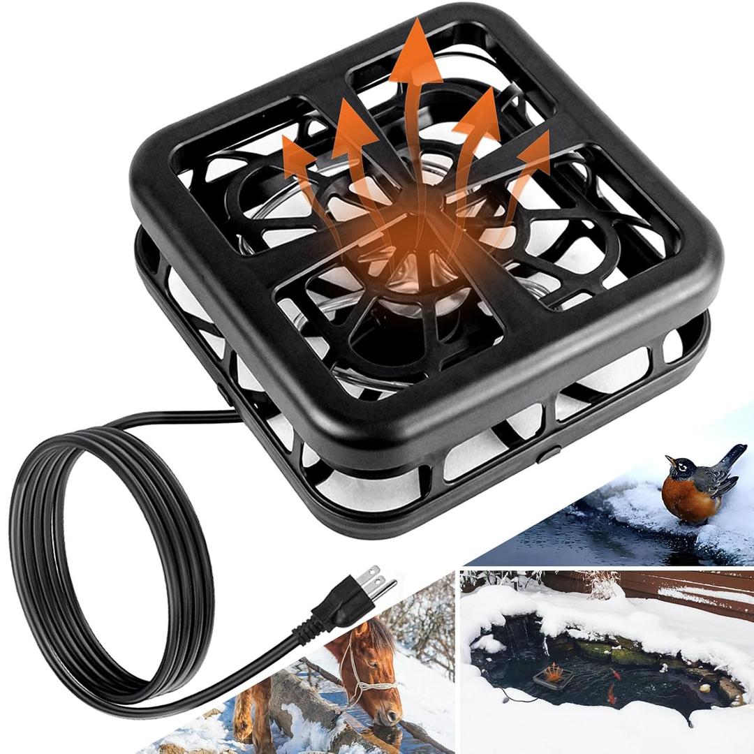 Lanathel 1500 Watt Pond Heater, Floating Pond Heaters for Outdoor Ponds with Fish, Water Trough Stock Tank Heater Deicer, Automatic Thermostatic Control with LED Indicator, 11.8 Ft Cord, Black (1500W)