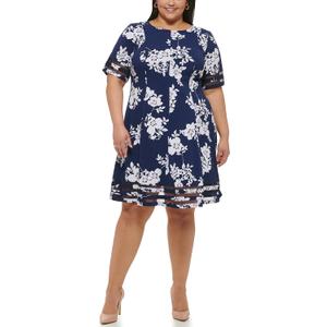 Jessica Howard Womens Plus Style Fit and Flare Elbow Sleeve Knit (18W, Navy/Ivory)