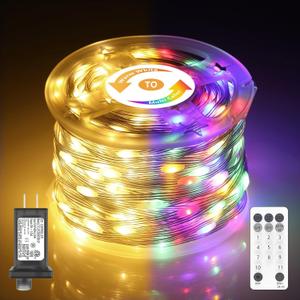 Christmas Lights, 206FT 600LED Outdoor String Lights Plug in, Waterproof Twinkle Fairy Light, Color Changing, 11 Lighting Modes, Timing, for Party House Yard Bedroom- Warm to Multicolor