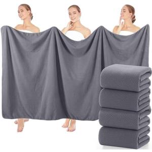 Lounsweer 4 Pcs Extra Large Bath Towel Set 40 x 80 Inches Oversized Bath Sheets for Adults Jumbo Soft Highly Absorbent Coral Fleece Shower Towel for Hotel Bathroom Guest Spa Gym (Light Gray)