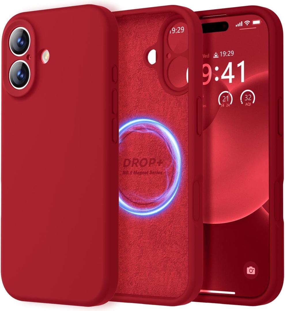 LOVE 3000 Designed for iPhone 17 Case, Premium Silicone [Compatible with Magsafe][Soft Anti-Scratch Microfiber Lining] Shockproof Protective Phone Case for Men Women 6.3", Red