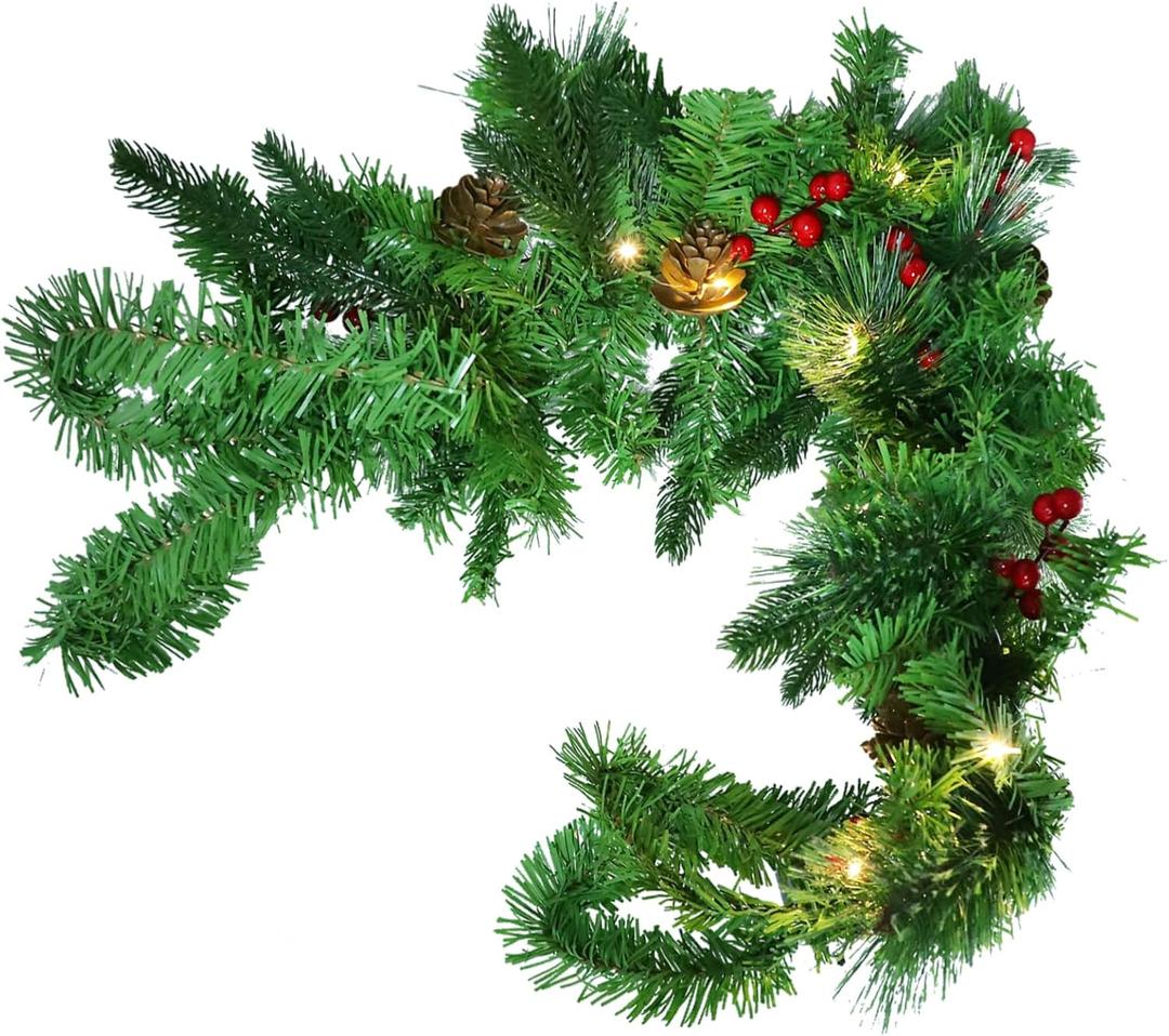Christmas Wreath Led Lights and Artificial Berries Mailbox Swag for Holiday Home Decor Branch Garland for Front Door and Outdoor Decorations