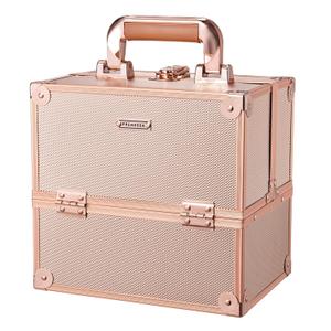 FRENESSA Makeup Train Case Makeup Case Travel Cosmetic Box Organizer Portable Make Up Box with Dividers Lockable for Artist Nail Sewing Vanity Storage Makeup Travel Case Rose Gold