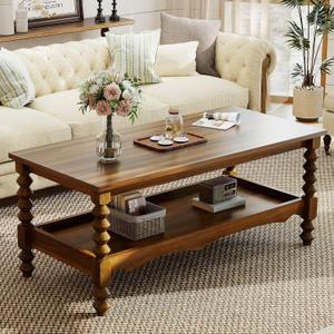 YOSHOOT Wood Coffee Table, Classical Coffee Tables, Center Table for Living Room, Walnut, 18.9"D x 41.3"W x 17.7"H