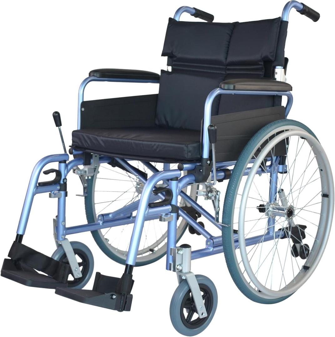 Aluminum Multifunctional Manual Wheelchair, Wheelchairs for Adults, Folding Padded Wheelchair with 24 Inch Quick Release Wheels, Removable Footrests & Armrests, Blue