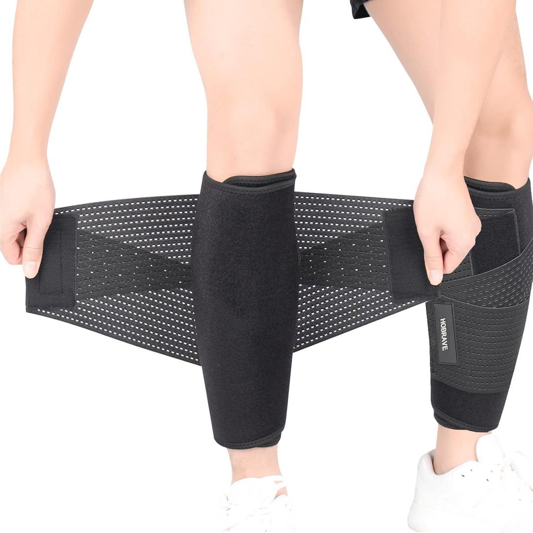 Hobrave Calf Brace Shin 2 Pack Splint Compression Wrap Sleeve for Torn Calf Muscle Pain Relief Strain Sprain Injury Adjustable Leg Support Men and Women (XXX-Large)