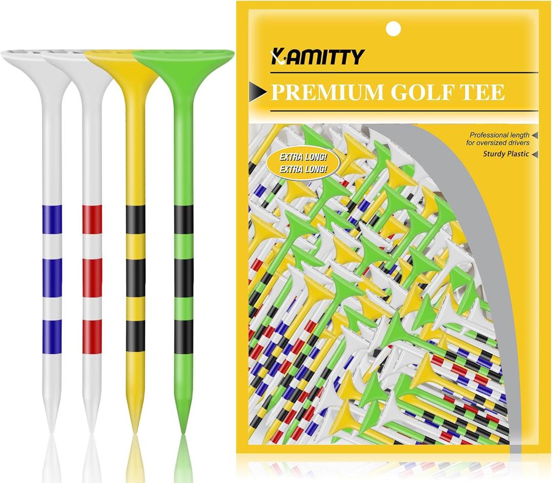 Golf Tees Plastic, Unbreakable Golf Tee 3 1/4" with Big Cup & 8 Prongs, Reduces Friction & Side Spin, Multiple Colors Long Bulk, American USA Flag, Pack of 50/80