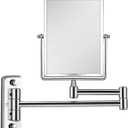 QiMH 3X Magnifying Wall Mounted Vanity Makeup Mirror | Rectangular 8x6 Inch with Extendable Arm | Polished Chrome Finish Double-Sided Swivel Mirror