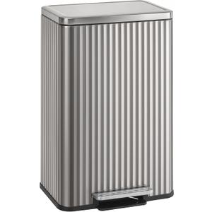 SONGMICS Trash Can, 13 Gallon (50 L) Garbage Can for Kitchen, with Lid, Pedal, and Removable Inner Bucket, Soft Close, Stainless Steel, 15 Trash Bags (Code K) Included, Metallic Silver ULTB586EZ01