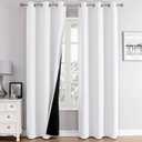 ChrisDowa White 100% Blackout Curtains for Bedroom with Black Liner, 2 Thick Layers Total Blackout Thermal Insulated Grommet Window Curtains 2 Panels Set (Pure White, 42 x 84 Inch)