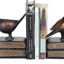 Danya B. DS781 Decorative Rustic Bookshelf Decor - Birds on Books Bookend Set - Bronze