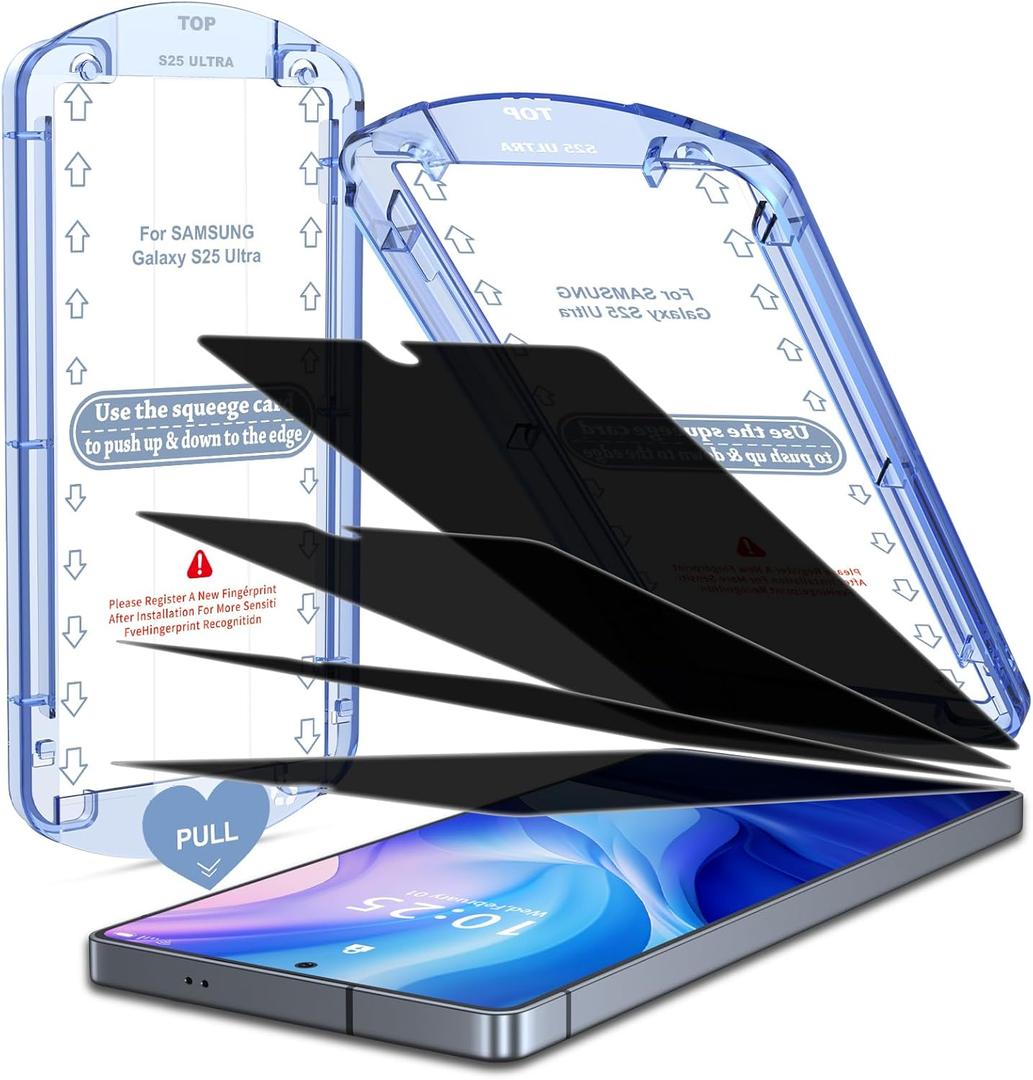 iGluz Privacy PET Screen Protector for Samsung Galaxy S25 Ultra 6.9" (4 Pack),Ultra-Thin Flexible Film with 0.02s Sensitive Fingerprint Unlock,Easy-Install Alignment Tray,Case-Friendly & Shatter-Proof