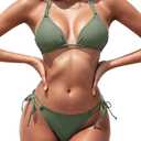 Women's Triangle Bikini Sets Two Piece Double Straps Halter Swimsuit Tie Side String Cheeky Bathing Suits XS