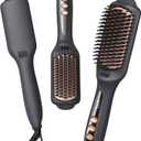 LANDOT Hair Straightening Brush Straightener: Negative Ion Ceramic Heated Hot Flat Iron Brush for Smooth Frizz-Free Hair - Dual Voltage & 12 Temp Settings 250F to 450F Fit All Hair Types