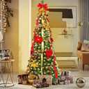 FastDeng 6FT Pop up Christmas Tree - Fully Decorated Pre-Lit Pull Up Christmas Tree with 200 Warm White Lights, Gold Red Ball Ornaments Bows Ribbons for Holiday Indoor Outdoor Party Decoration