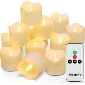 Topstone Remote Controlled Led Tea Lights,Flameless Candles with Timer,CR2450 Battery Powered Candles, Electric Votive Candle,for Festival Decoration and Wedding,Pack of 12,Warm White Light Color