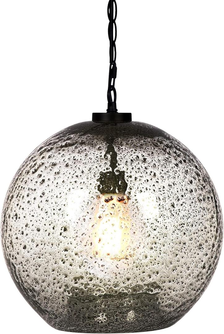 CASAMOTION Pendant Light Fixtures Hand Blown Glass Drop Ceiling Hanging Lighting Rustic Farmhouse Kitchen Island Clear Marble Large Globe Over Dining Room Table Entryway Hallway 15.6 Inch Height