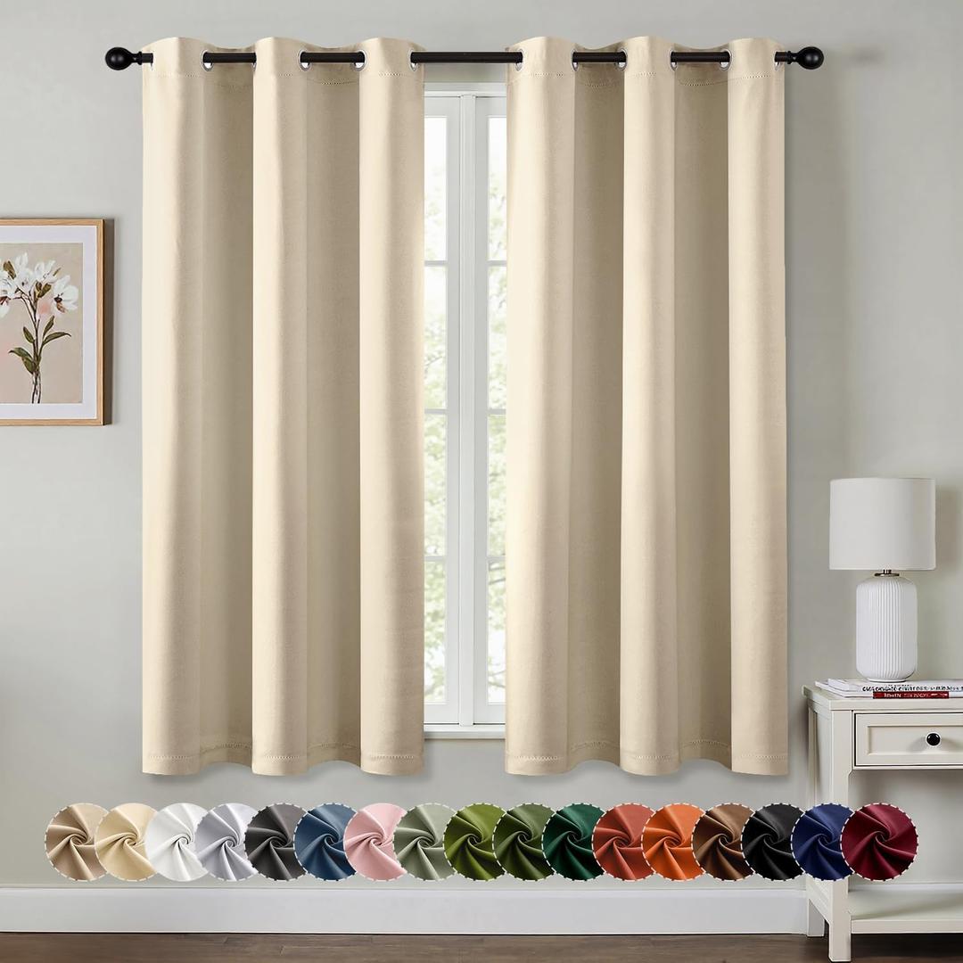 MIULEE Cream Beige Blackout Curtains for Bedroom Living Room 54 Inches Long 2 Panels, Thermal Insulated Room Darkening Drapes Grommet Noise Reducing Light Blocking Window Treatments 40x54 Inch