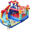 AirMyFun Bounce House with Slide, Inflatable Bouncy House for Kids with Windmills Theme Indoor Outdoor Use, Bounce Castle with Jumping, Ball Pit, Basketball Hoop and Water Gun