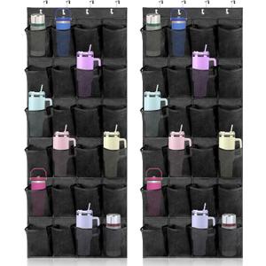 2 Pcs Over The Door Water Bottle Organizer for Stanley, Multi-Functional 24 Pockets Water Bottle Organizer for Door, Foldable Wall-Mounted Design, Over The Door Cup Holder for Kitchens and RV