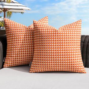 MIULEE Pack of 2 Outdoor Throw Pillow Covers Decorative Farmhouse Square Waterproof Pillows for Tent Patio Garden Balcony Sofa, 18x18 Inch Orange
