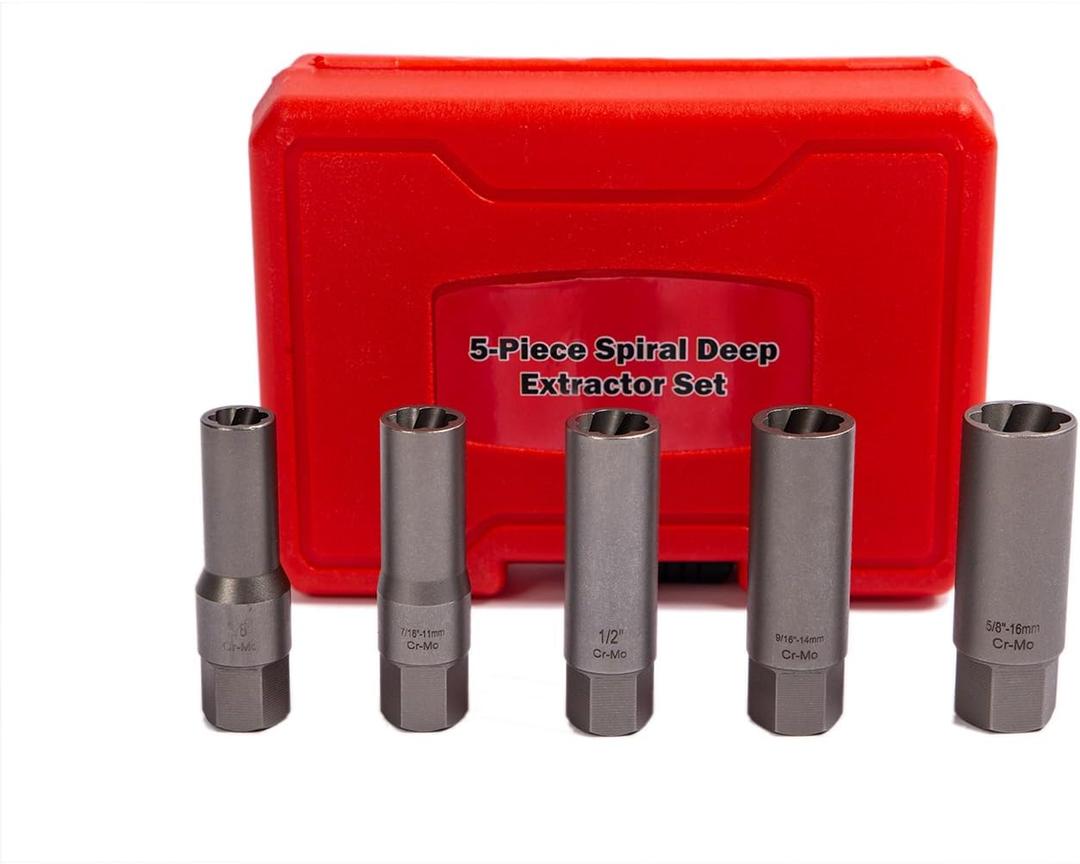 5PCS Spiral Type Deep Bolt Extractor Set,Spark Plug Extractor Set,Lug Nut Extractor Set for Removing Deeply trapped and Broken Bolts, Studs, Fittings, Threaded Pipes and Pins