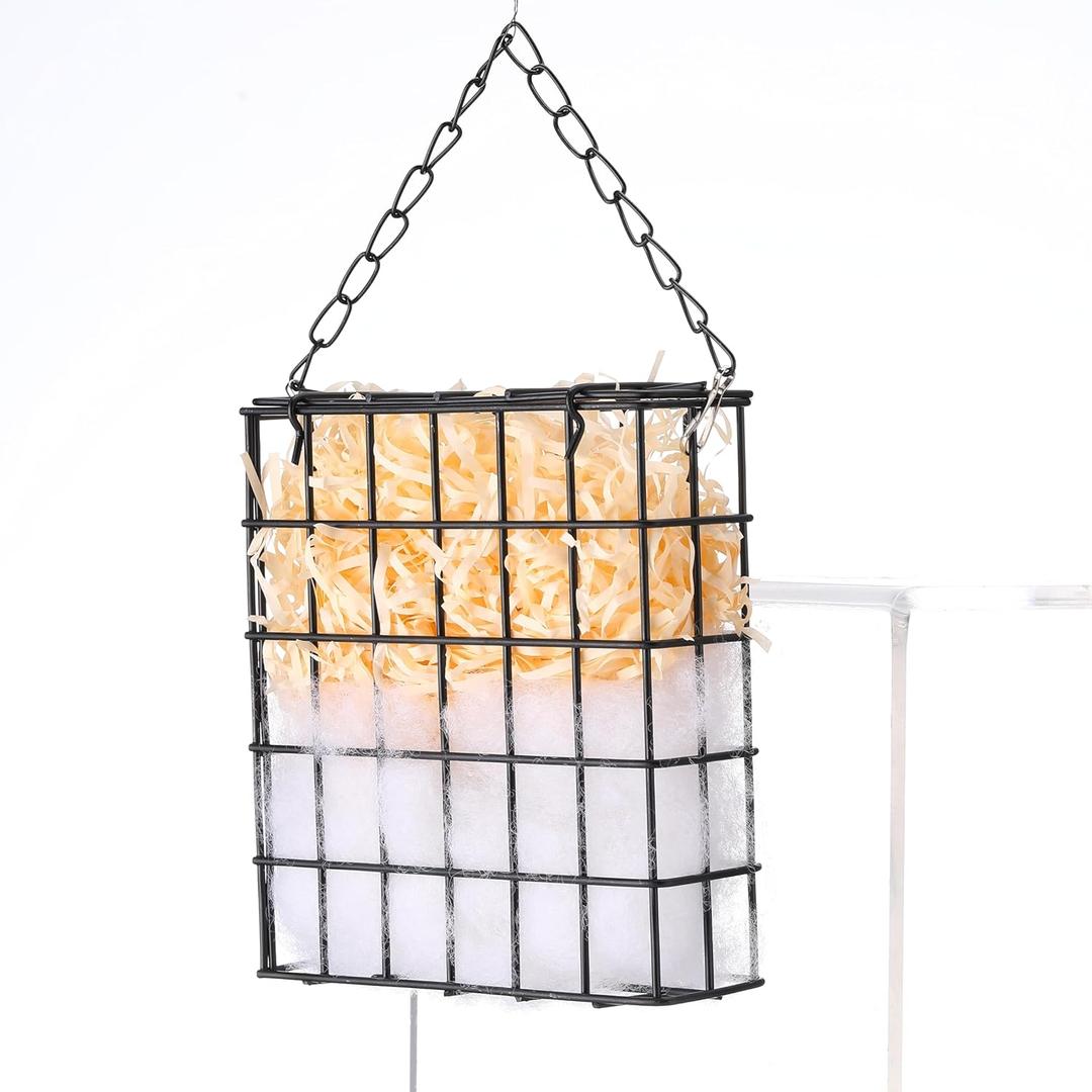 2 Set Hummingbird Nesting Material Hanging Cage Holder with Natural Cotton Raffia Gift for Bird Lover Black Hummingbird House Material for Wild Bird Outdoor Garden Home Resting Place