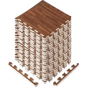 Yes4All 12,24,36 SQ.FT Wood Grain Puzzle Exercise Mat Protective Flooring, EVA Interlocking Foam Floor Tiles with Border for Home (B. Oak Wood Dark)