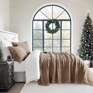 EVERGRACEHOME Stonewashed Cotton Quilt Set King Size, Ultra Soft Oversized Bedspread Coverlet Set, Lightweight Crinkle Box Stitch Bedding Sets for All Season, with 2 Shams, Mocha Brown (King/Cal King (108" x 96"))