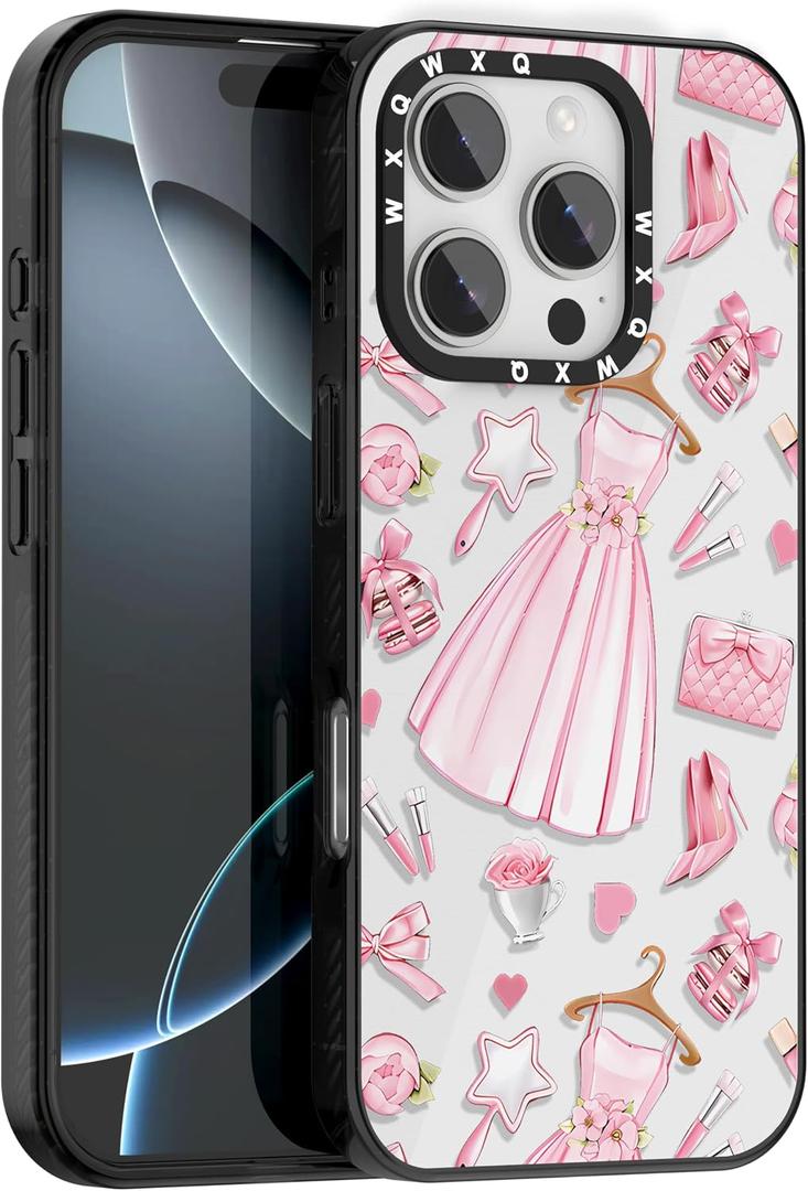 for iPhone 16 Pro Case, TPU+PC Premium Painted Shockproof Phone Case, Superior Shock Absorption, Military-Grade Drop Protection, Dreamy Pink Princess Dress Design Phone Case