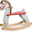 Mentari Toys - Rocking Horse - Sturdy Wooden Ride-On with Red Saddle and Harness - No-Tip Design, Grey with White Spots - Promotes Balance, Coordination and Imaginative Play - Age 12m+