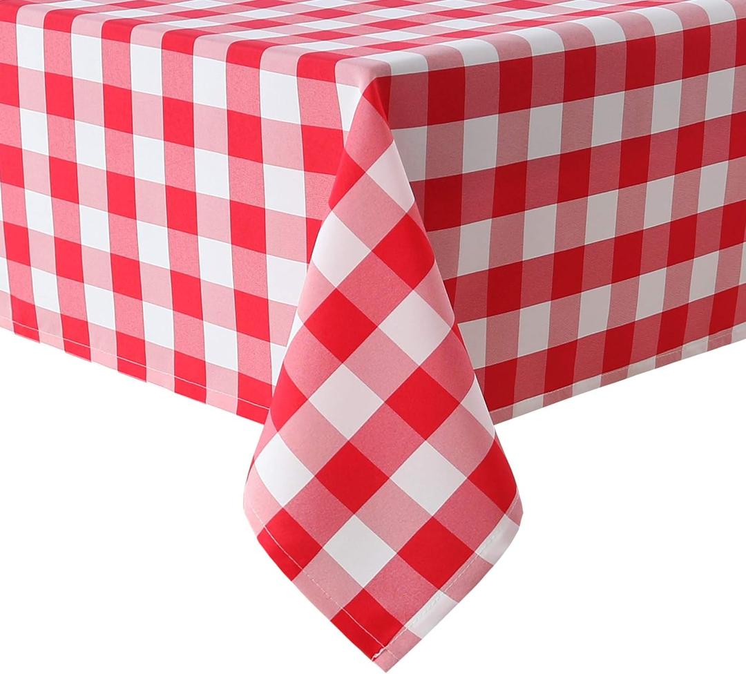 Hiasan Red and White Checkered Tablecloth Rectangle - Stain Resistant, Waterproof Polyester Picnic Gingham Table Cloth for Outdoor Use/Farmhouse/Kitchen, 60 x 84 Inch