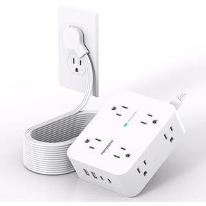 Extension Cord 15 Ft, Power Strip with 4 USB Ports(2 USB C), HANYCONY 8 Surge Protector Outlets with Flat Plug, Wall Mount, Desk for Home Office College Dorm Room Essentials