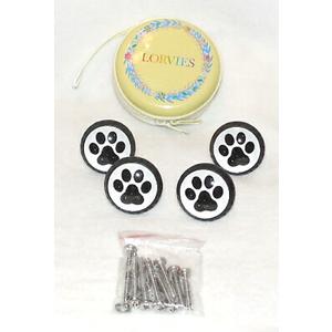 3 Paw Prints Black White Drawer Door Pulls Knobs Acrylic Plastic w/ Screw New