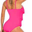 Century Star Womens Retro Flounce Athletic One Piece Swimsuits Ruffled Tiered Tummy Control Swimwear Plus Bathing Suits Hot Pink 14-16
