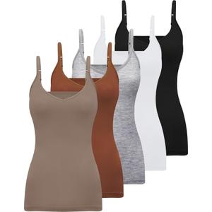 BQTQ 5 Pcs V Neck Camisole Tops for Women Spaghetti Strap Tank Top Womens Camisole Undershirt Slim Fitted Camisoles (XL)