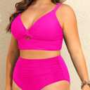 Daci Plus Size Two Piece Swimsuits - Women High Waisted Bikini Tummy Control Bathing Suits Knot Twist Swimwear 2025 (Pink, L)