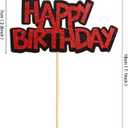 Ercadio 1 Pack Double Layers Happy Birthday Cake Topper Black and Red Glitter Celebrating Birthday Cake Pick Baby Shower Kids Birthday Party Horror Theme Decorations Supplies, 1 Count