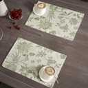 JINCHAN Linen Floral Fall Placemats Set of 4 Cloth Table Mats Rustic Cottagecore Jacobean Outdoor Seasonal for Kitchen Dining Table Decor Washable Tablemats 13x19 Inch Green